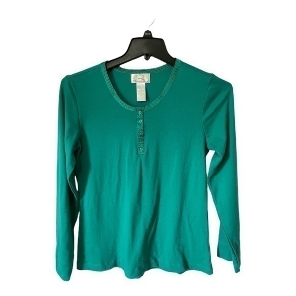 Oscar De La Renta Vintage Womens Green Long Sleeve Top Jersey Size Large